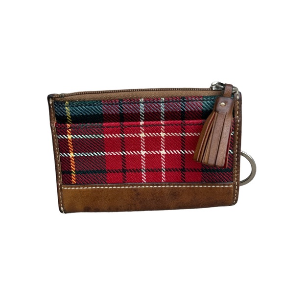 Coach Red Wool Coin Pouch Tan Leather Trim Used Condition Keychain Coin pouch - Picture 3 of 7